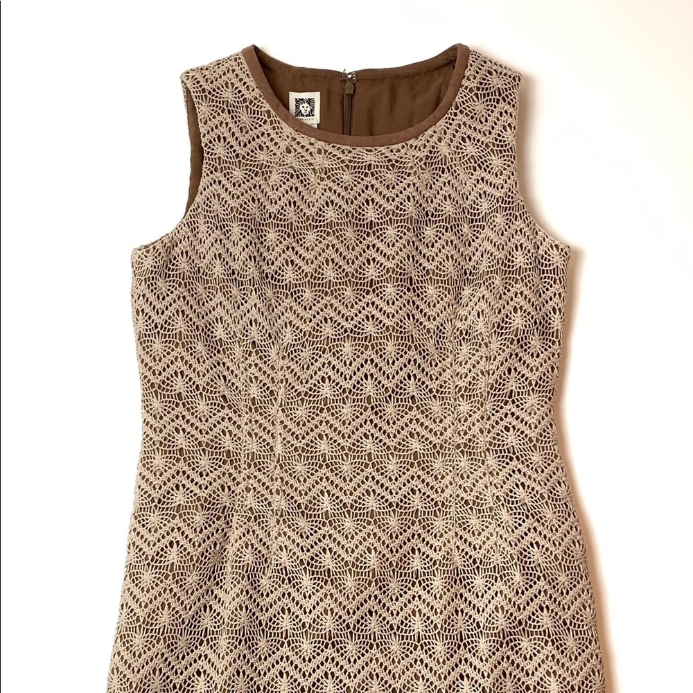 Anne Klein Tan/Brown Crochet Dress Size 10